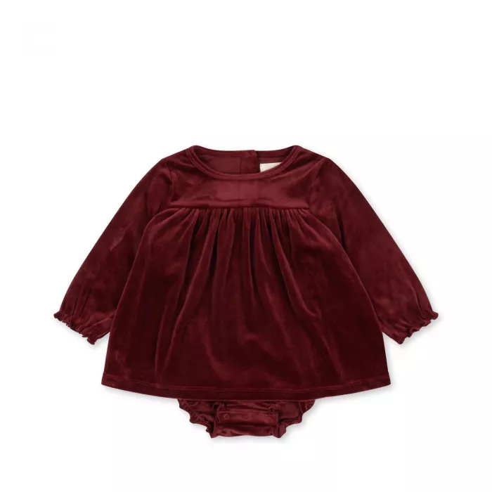 Rochita cu body din catifea moale cu maneca lunga JINGLE - RED DAHLIA - Konges Sløjd