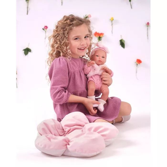 Papusa bebelus fetita cu pernita floare roz - Bimba - 35 cm - LLORENS