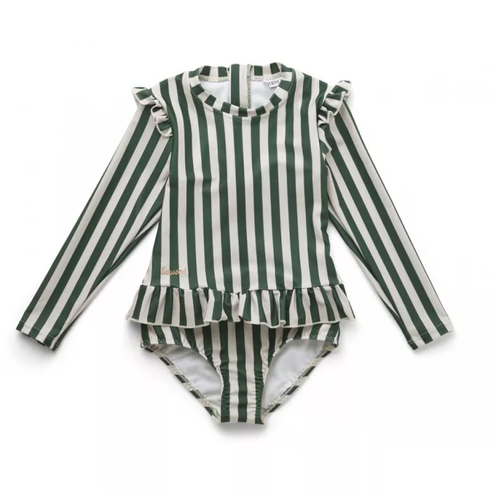 Costum de baie intreg cu maneca lunga cu protectie UV 50+ - Sille - Stripe Garden Green/Sandy - Liewood