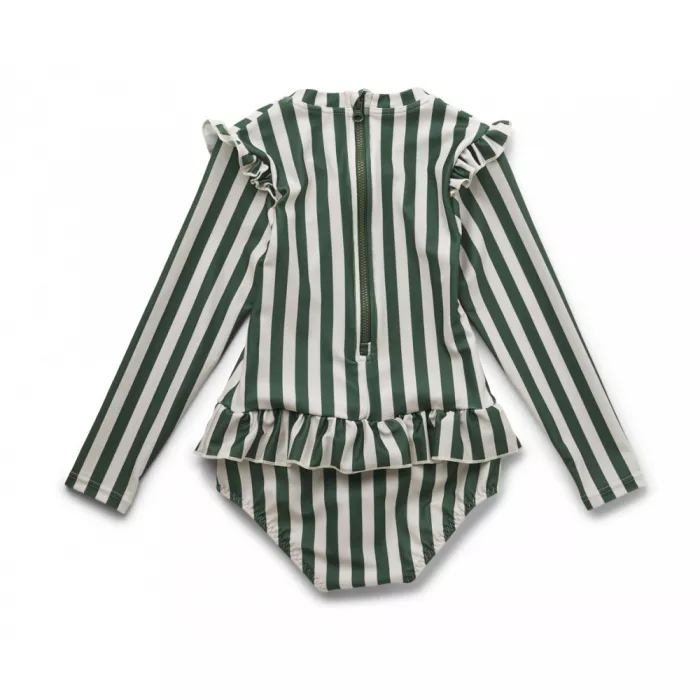 Costum de baie intreg cu maneca lunga cu protectie UV 50+ - Sille - Stripe Garden Green/Sandy - Liewood