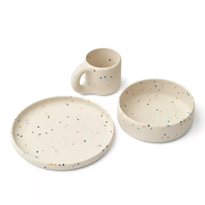 Set din silicon pentru masa copilului - Andie - Splash dots / Sea shell - Liewood