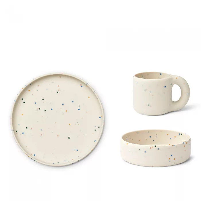 Set din silicon pentru masa copilului - Andie - Splash dots / Sea shell - Liewood