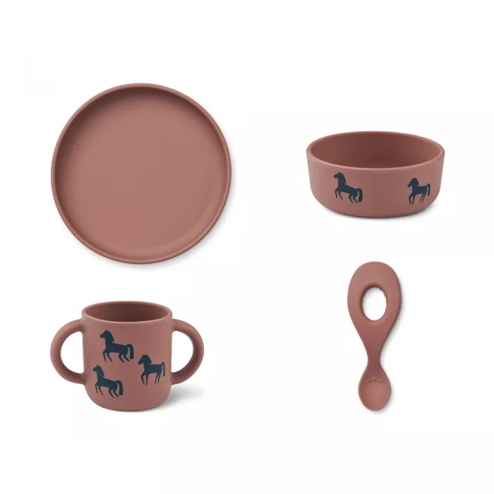 Set din silicon pentru masa copilului - Vivi - Horses/Dark Rosetta - Liewood
