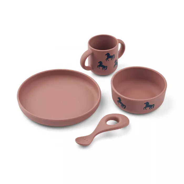 Set din silicon pentru masa copilului - Vivi - Horses/Dark Rosetta - Liewood