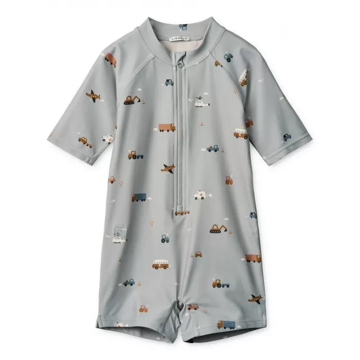 Costum de baie intreg cu factor de protectie UV 40+ - Max - Vehicles/Dove Blue - Liewood