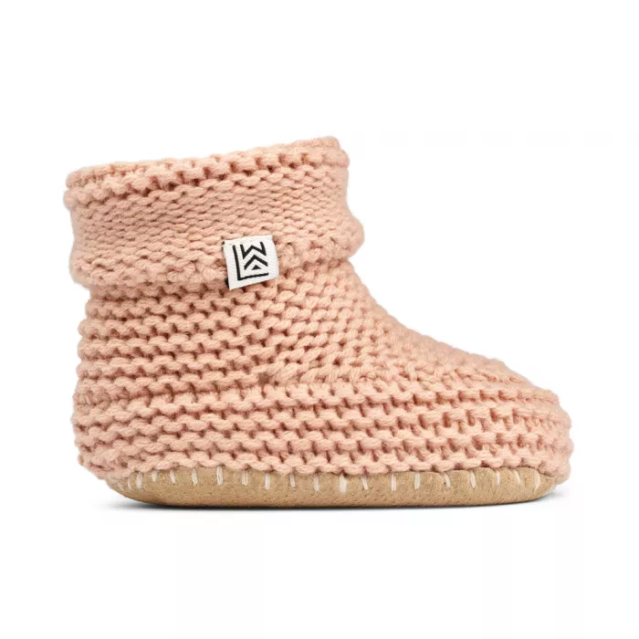 Botosei din tricot de lana merinos cu talpa flexibila din piele - Tuscany rose - Liewood