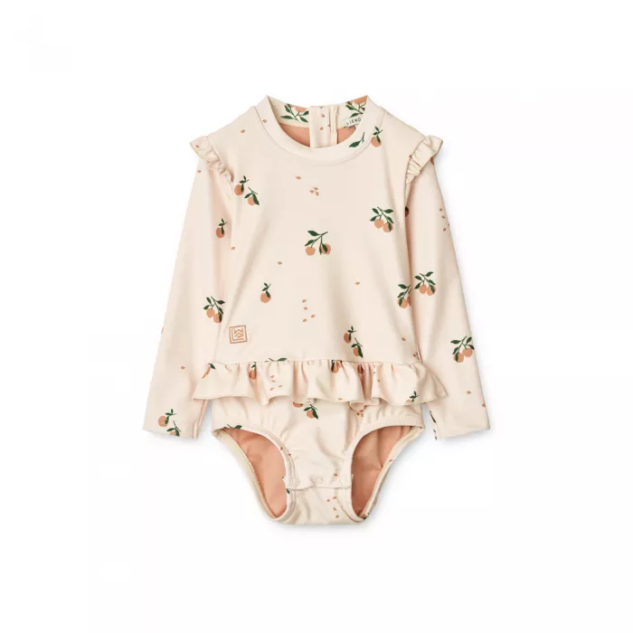 Costum de baie intreg cu maneca lunga cu protectie UV pentru bebelusi - Sille - Peach / Sea Shell - Liewood