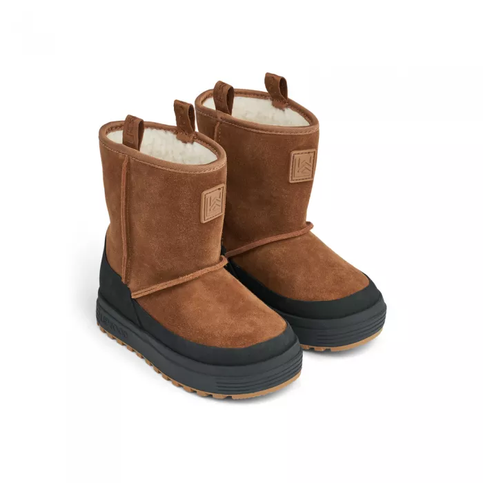 Cizme de piele intoarsa cu captuseala de lana - Mattie - Black /Pecan - Liewood