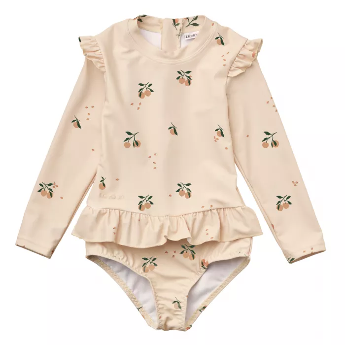 Costum de baie intreg cu maneca lunga cu protectie UV 40+ - Sille - Peach / Sea shell - Liewood