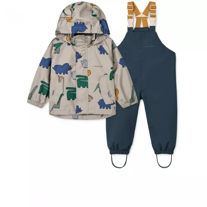 Costum impermeabil pentru ploaie - Manu - Dinosaurs / Mist - Liewood
