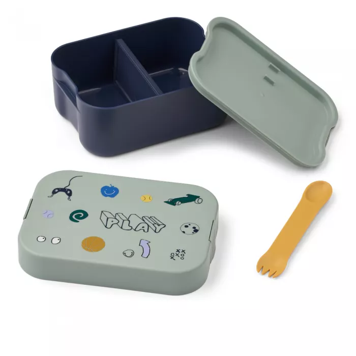 Caserola compartimentata din tritan Kamil cu capac de silicon - Play / Dusty Peppermint - LIEWOOD