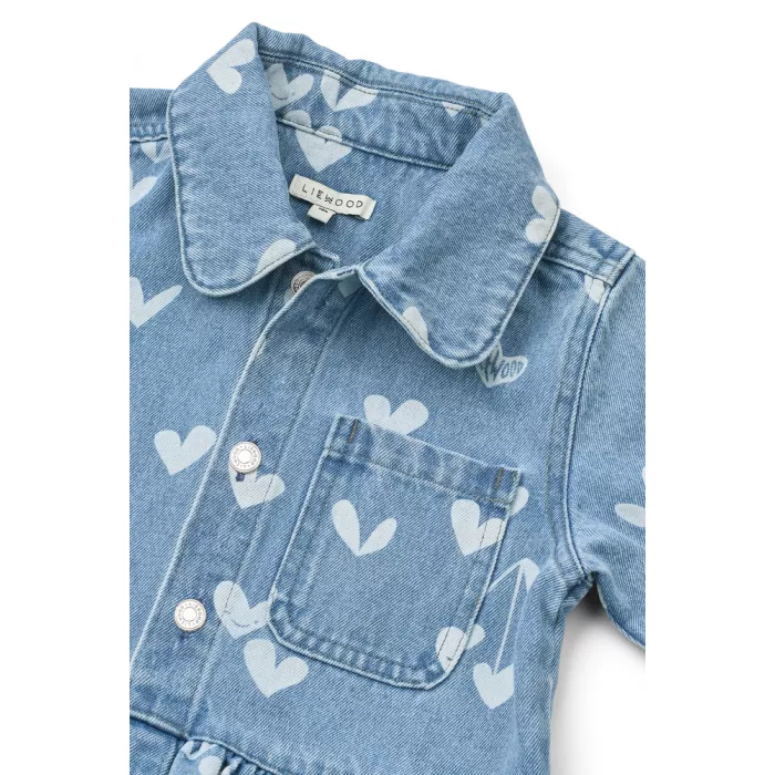 Camasa oversize din denim Kenza - Sweethearts / light blue denim - Liewood