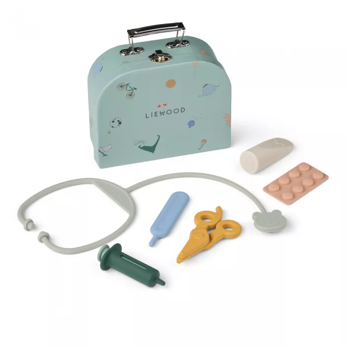 Trusa de doctor din silicon pentru papusi Leif - Garden green Multi mix - Liewood