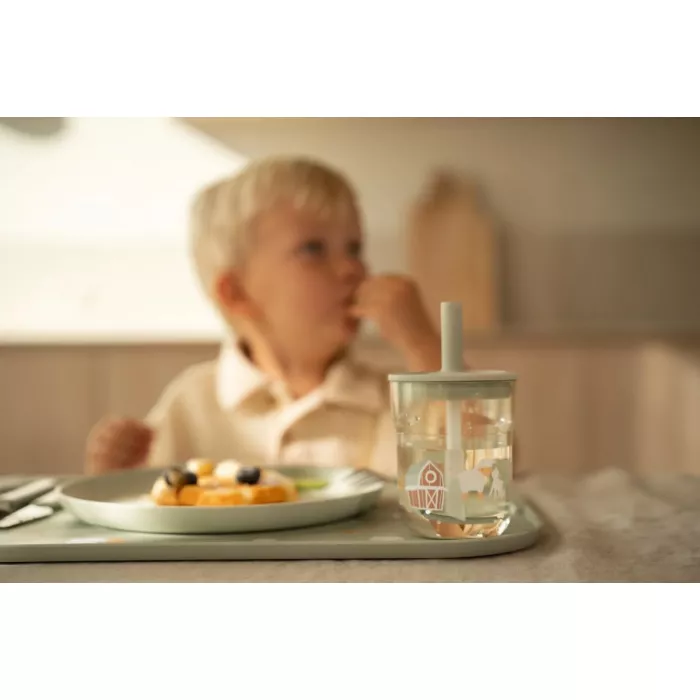 Pahar cu pai si capac - Little Farm - 250 ml - Little Dutch