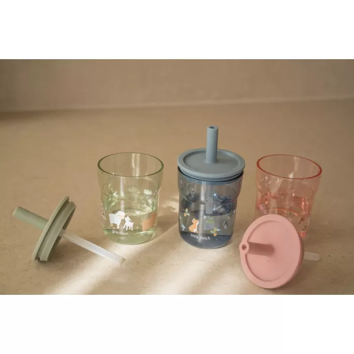 Pahar cu pai si capac - Fairy Garden - 250 ml - Little Dutch