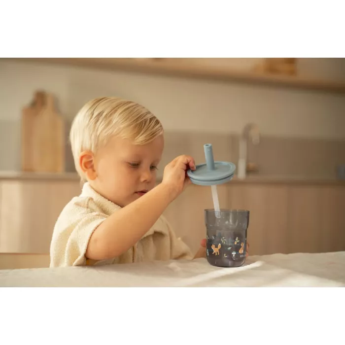 Pahar cu pai si capac - Forest Friends - 250 ml - Little Dutch