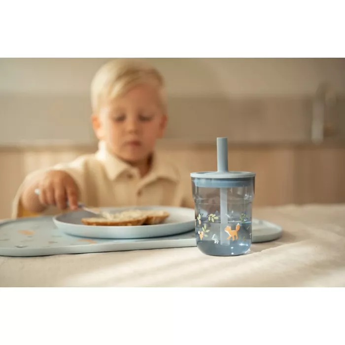 Pahar cu pai si capac - Forest Friends - 250 ml - Little Dutch