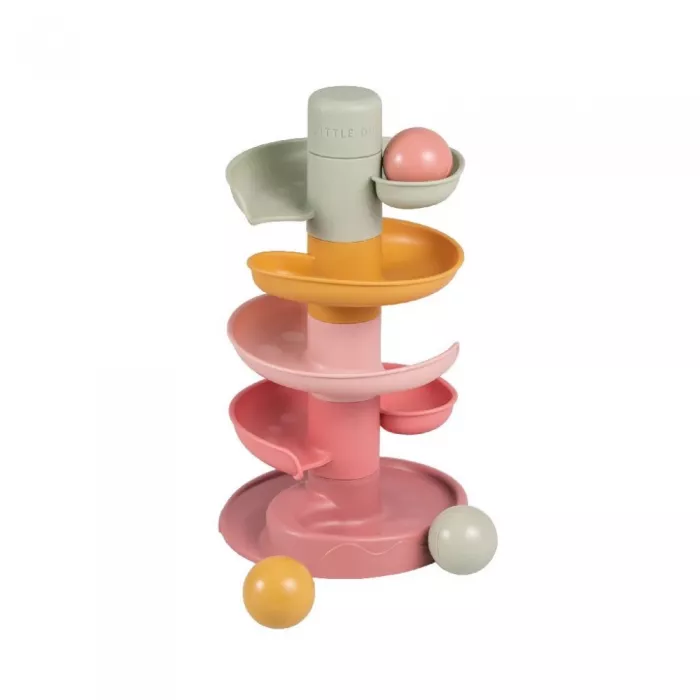 Jucarie pentru bebelusi - Turn spirala cu mingi - Roz - Little Dutch