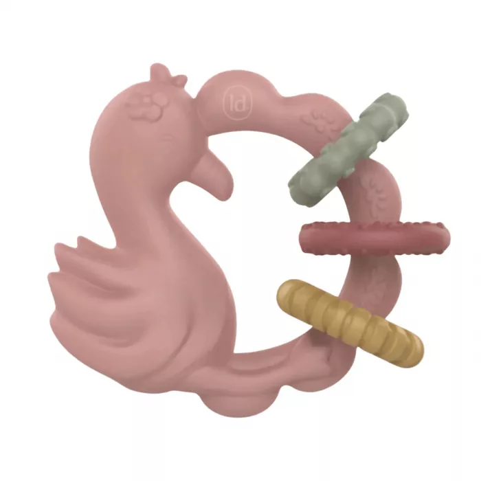 Jucarie de dentitie din silicon - Flamingo Pink - Safari Friends - Little Dutch