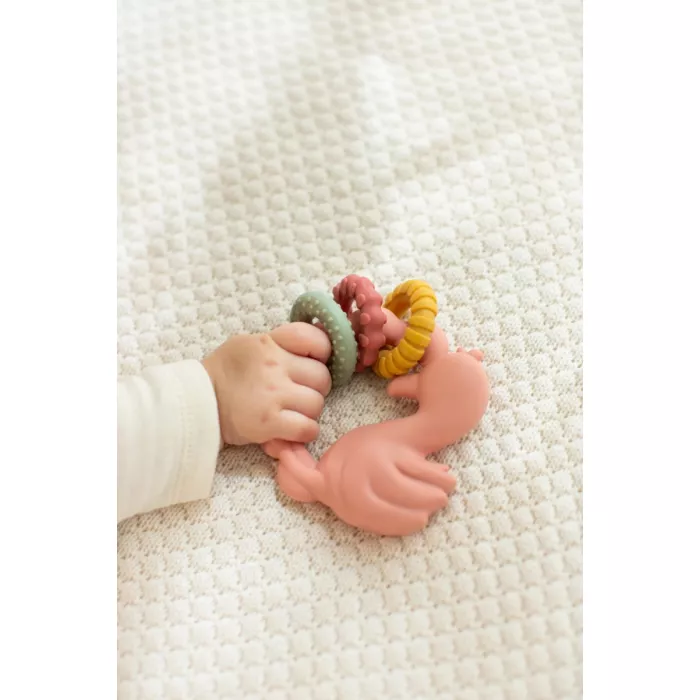 Jucarie de dentitie din silicon - Flamingo Pink - Safari Friends - Little Dutch