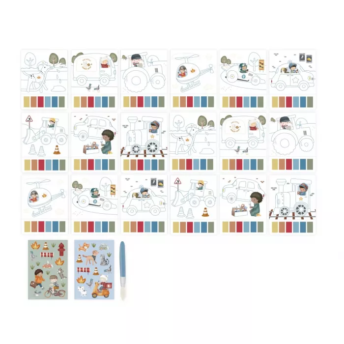 Carte de pictat cu acuarele si stickere - Jim Vehicles - Little Dutch