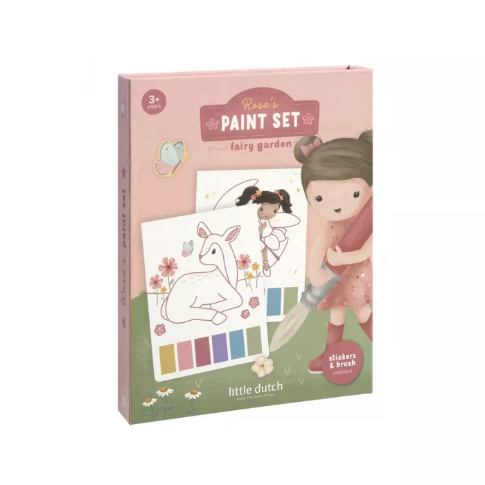 Carte de pictat cu acuarele si stickere - Rosa Fairy Garden - Little Dutch