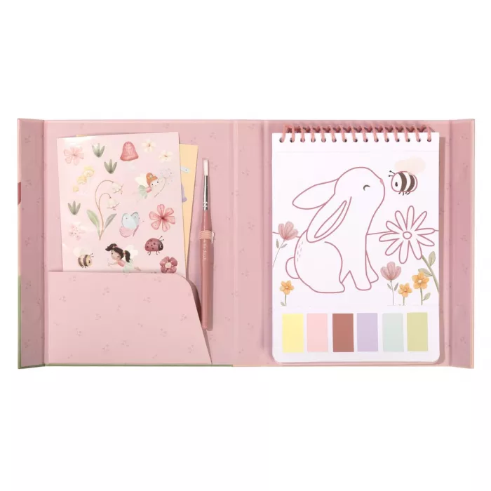 Carte de pictat cu acuarele si stickere - Rosa Fairy Garden - Little Dutch