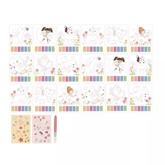 Carte de pictat cu acuarele si stickere - Rosa Fairy Garden - Little Dutch