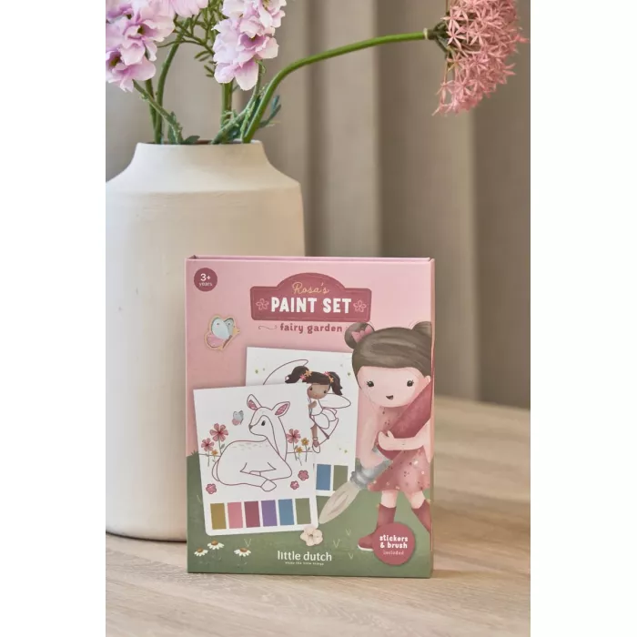Carte de pictat cu acuarele si stickere - Rosa Fairy Garden - Little Dutch