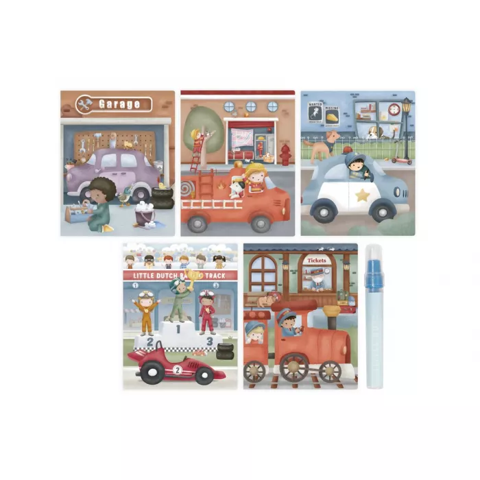 Carte magica de colorat cu apa - Jim Vehicles - Little Dutch