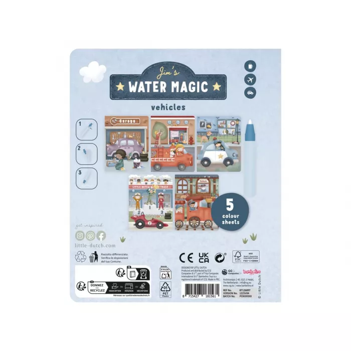 Carte magica de colorat cu apa - Jim Vehicles - Little Dutch