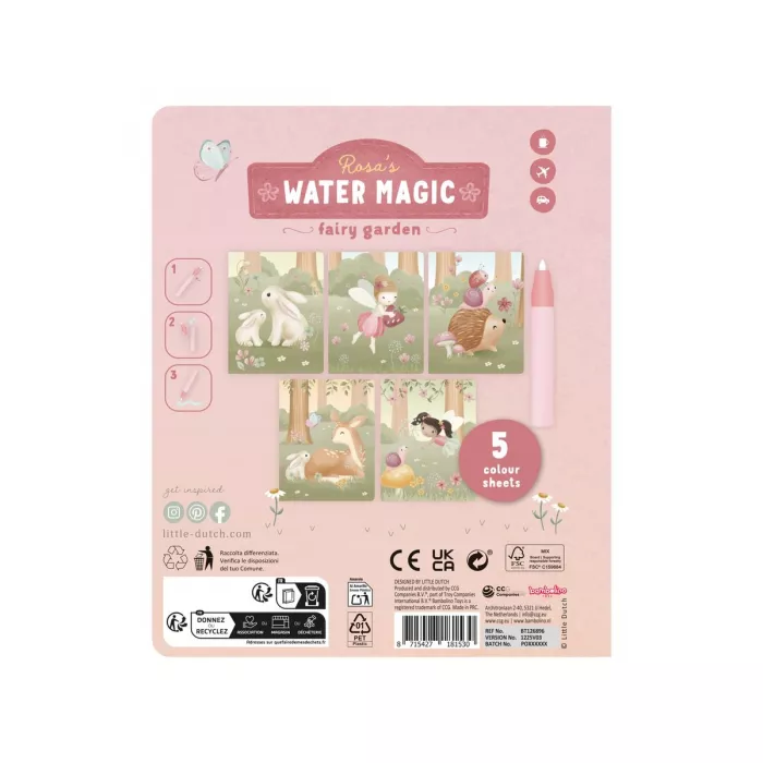 Carte magica de colorat cu apa - Rosa Fairy Garden - Little Dutch