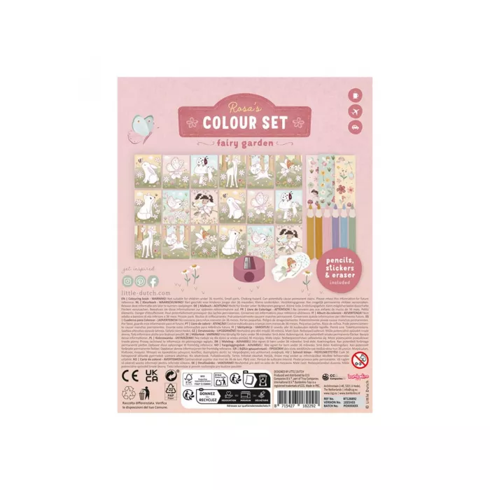 Set de colorat cu carte, creioane si stickere - Rosa Fairy Garden - Little Dutch