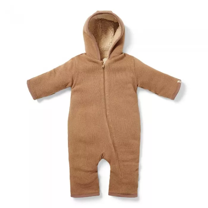 Salopeta groasa din tricot captusita cu material teddy - Brown - Little Dutch