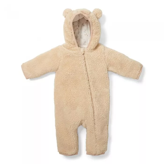 Salopeta captusita cu gluga din material teddy - Baby Bunny Sand - Little Dutch