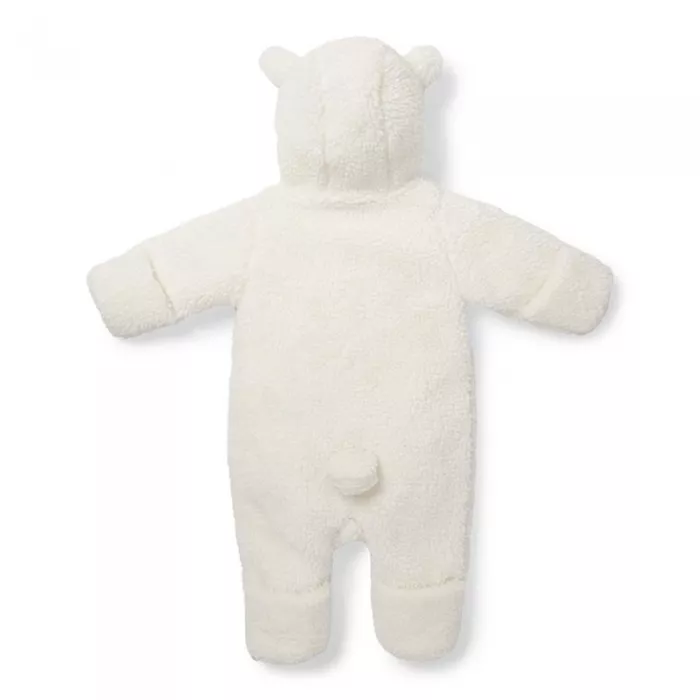 Salopeta captusita cu gluga din material teddy - Baby Bunny - Off White - Little Dutch