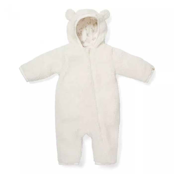 Salopeta captusita cu gluga din material teddy - Baby Bunny - Off White - Little Dutch