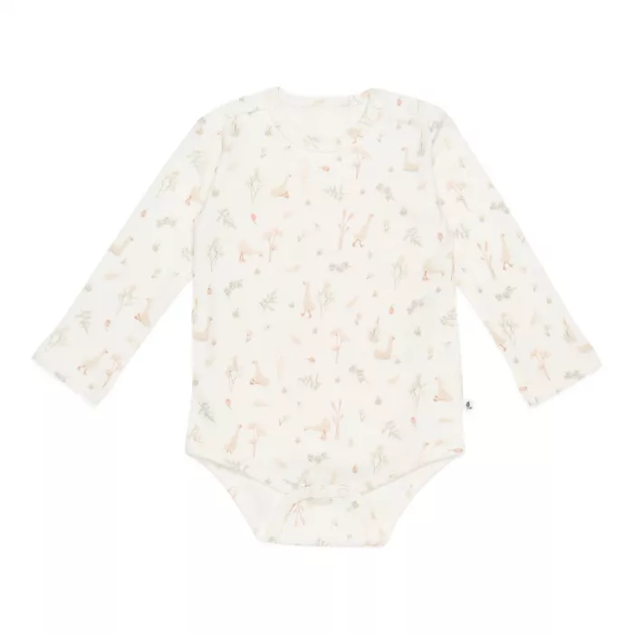 Body cu maneca lunga din bumbac organic - Little Goose White - Little Dutch