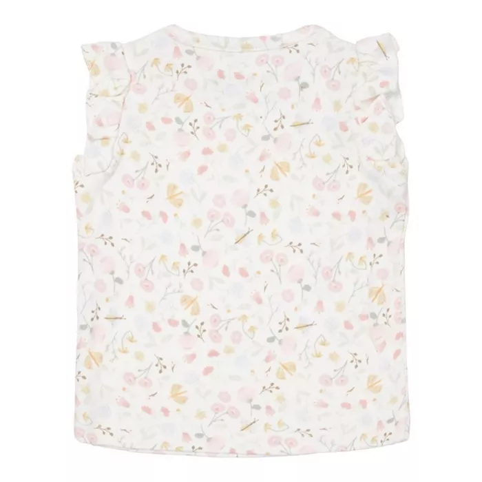 Tricou fara maneci cu volanase la umeri din bumbac organic - Flowers & Butterflies - Little Dutch