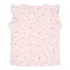 Tricou fara maneci cu volanase la umeri din bumbac organic - Little Pink Flowers - Little Dutch