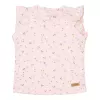 Tricou fara maneci cu volanase la umeri din bumbac organic - Little Pink Flowers - Little Dutch