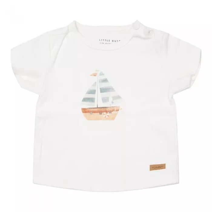 Tricou din bumbac organic - Sailboat White - Little Dutch