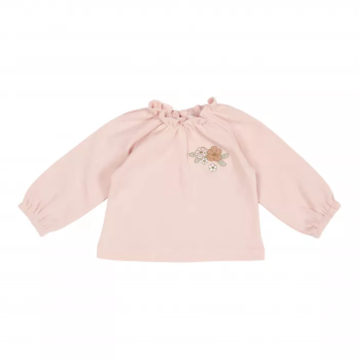 Bluzita din bumbac organic cu guler incretit Soft Pink - Vintage Little Flowers - Little Dutch