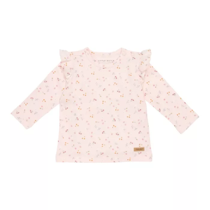 Tricou cu maneca lunga - Little Pink Flowers - print complet - Little Dutch