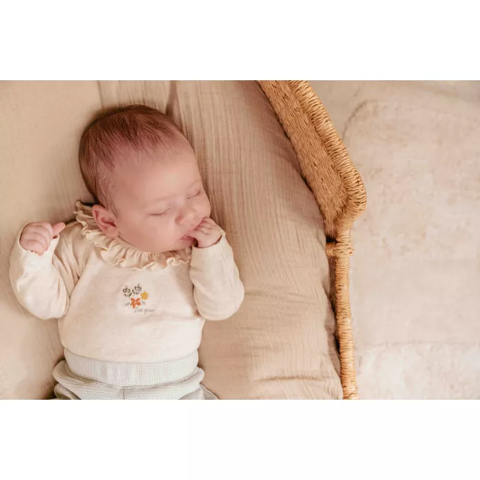 Body cu maneca lunga  din bumbac organic - Little Farm - Sand - Little Dutch
