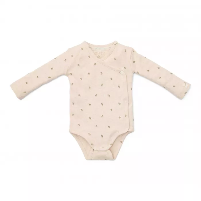 Body kimono din bumbac organic pentru bebelusi - Little Farm - Green Leves - Little Dutch