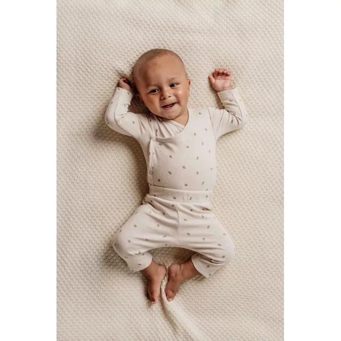 Body kimono din bumbac organic pentru bebelusi - Little Farm - Green Leves - Little Dutch
