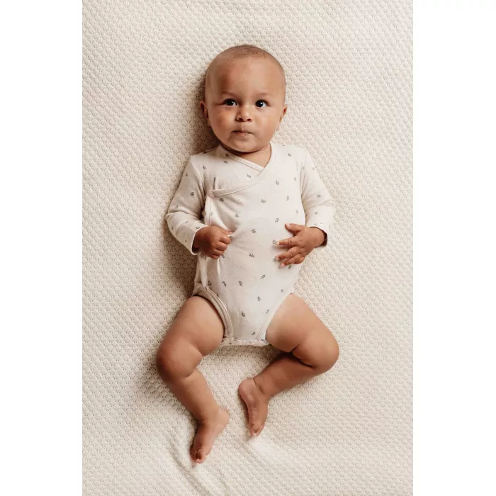 Body kimono din bumbac organic pentru bebelusi - Little Farm - Green Leves - Little Dutch