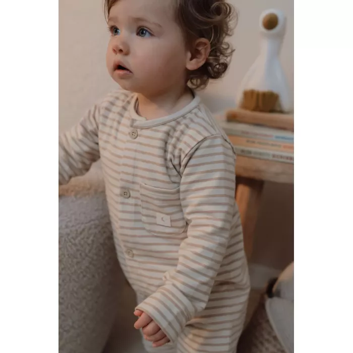 Pijama salopeta din bumbac organic pentru copii - Natural Stripes - Little Dutch