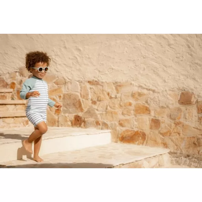 Costum de baie intreg cu maneca scurta - protectie UV 50+ - Stripes Surf Green - Little Dutch